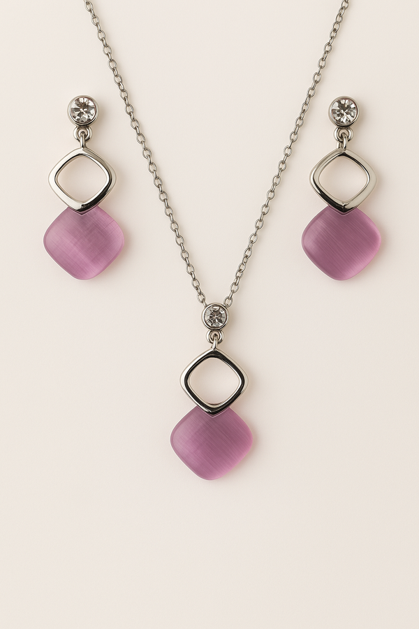 Pink Pearl Beaded Silver Jewellery Set